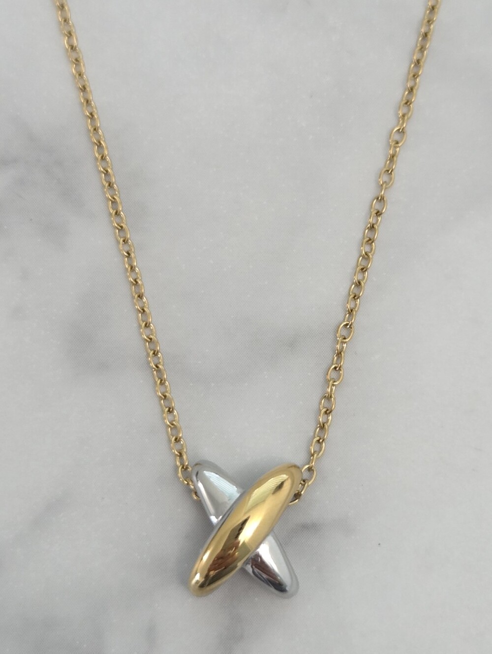 Two Tone Gold & Silver Pendant Necklace Minimalist Jewelry - Picture 6 of 16